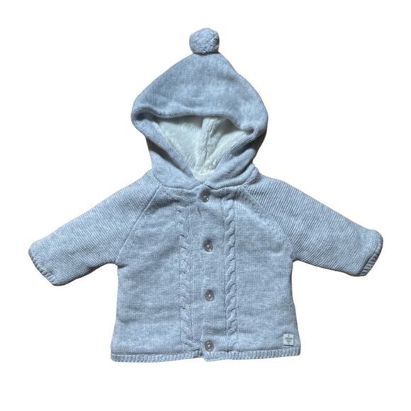 Carrement Beau | Hooded Knit Cardigan w/ Faux Fur Lining Gray Size 3m - Picture 8 of 8